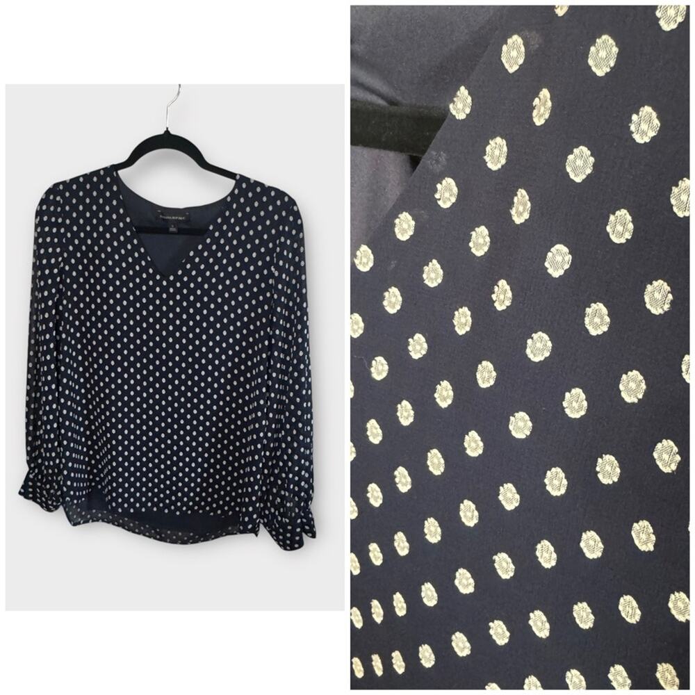 Banana Republic blouse with embroidered polka dots